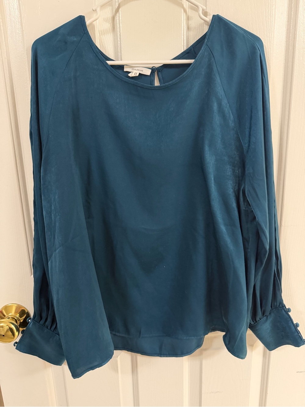 Women’s Teal Long-Sleeve Satin Blouse